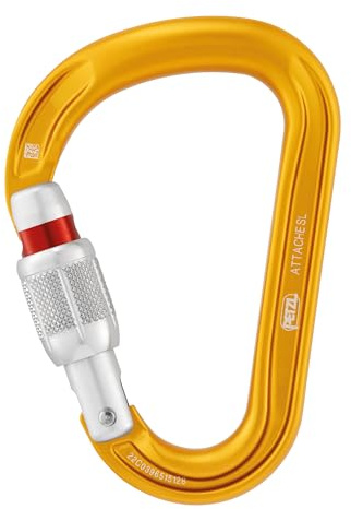 PETZL - Moschettone Screw-Lock ATTACHE - Apertura di 23 mm, Giallo, Forma a pera