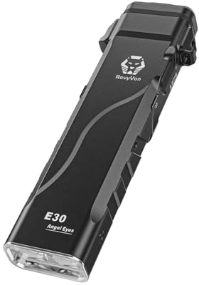 RovyVon Angel Eyes E30 EDC Lampe de Poche Plate Double Puissance Piles,Capteur de Proximité,Lampe de Poche Puissante 2600 Lumens,Noir,Imperméable Pour,le Camping,le Randonnée,Plein Air et Urgence