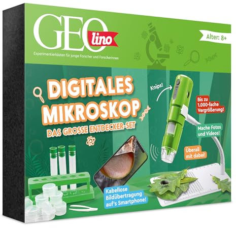 FRANZIS 67184 - GEOLINO Digitales Mikroskop, das große Entdecker-Set mit Experimentierideen für drinnen und draußen für Kinder ab 8 Jahren, inkl. 96-seitigem Begleitbuch