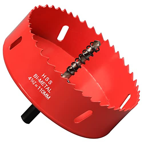 Sierras de Corona 110mm, M42 HSS Bi-Metal Coronas Perforadoras con Adaptador y Broca Piloto Profundidad de Corte 30mm, Abridor de Agujero para Metal Aluminio Madera PVC Plástico, Rojo