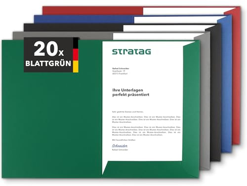 Präsentationsmappe A4 Blattgrün (20 Stück) - sehr stabiler 350 g/m² Naturkarton - Dokumentenmappe A4 direkt vom Hersteller STRATAG - Urkundenmappe für Angebote, Exposés, Projekte und Geschäftsberichte