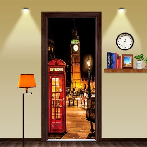 Türtapete Selbstklebend Rote Telefonzelle 90 X 210 Cm Tür Türtapete Selbstklebend Türposter,Fototapete Selbstklebend 3D Pvc Türaufkleber Diy Türbild,Türfolie Poster Tapete - Kunstfotos Von Kinderzim