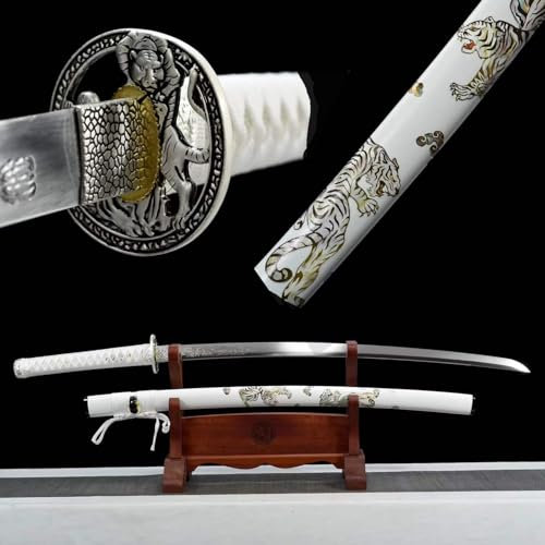 【Schönheit der Kalter Waffen】 103 cm langes Katana aus Manganstahl,Samurai-Schwert mit bemalter Holzscheide,Handgefertigte Schwerter für Cosplay,Heimdekoration,Sammeln,Ausstellen,Kampfsport,Geschenke