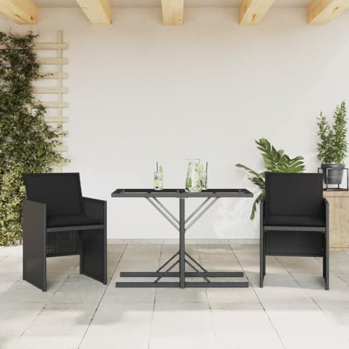 Homgoday Bistro-Set 3-teilig mit schwarzen Kissen aus Polyrattan, Tisch und Gartenstühle im Freien, Gartenmöbel, Gartenmöbel-Set V1