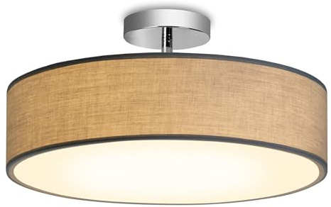 Zedelmaier Deckenlampe Deckenleuchte Schlafzimmerlampe Taupe 38cm E27x2/40W | Stoff lampenschirm hängelampe für Wohnzimmer,Schlafzimmer,Kinderzimmer,Flur,Küche,lampe decke,Ø38xH12,5cm,ohne Leuchtmittel