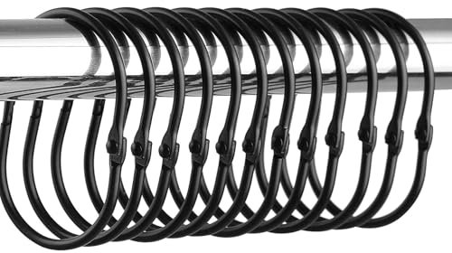 Litinliv 25 Pezzi Anelli Tende Aprire,Ganci per Tende,anelli appendiabiti in metallo per tende da doccia, Ovale Anello per Bastone Tenda Doccia,Anelli per Binari per Tende e Anelli per Bagno (nero)