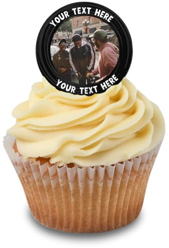 Cakeshop Cupcake Personalised Edible Cake Toppers With Black Border & Text | Personalise Custom Image & Text | For Birthdays & Celebrations | Icing & Wafer Paper Options
