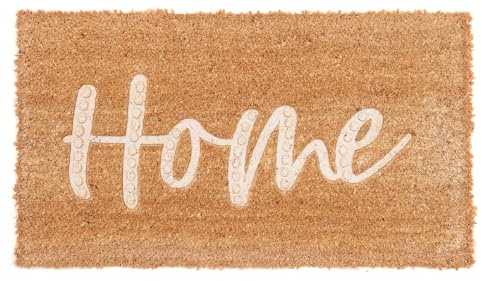 Comart - Zerbino Rio in Cocco con Scritte e Disegni Incisi - 40x70 cm - Tappeto Colorato per Ingresso Esterno e Interno - Asciugapassi Antiscivolo - Regalo Casa Nuova - Scritta Home Bianca