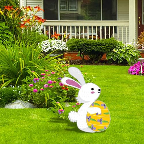 Ostern Hase Deko Gartenstecker Osterstecker für Draußen, Ostereier Stecker Osterdeko Dekorativer Stecker Gartendeko Outdoor Blumenstecker Handmade Frohe Frühling Garten Draußen (B, One Size)