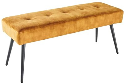 Sitzbank BOUTIQUE - 100cm - senfgelb schwarz - Samt Metall-Beine | montiert geliefert, hoher Komfort, pflegeleicht, stabiles Gestell, Industrial Design, vielseitig einsetzbar, angenehme Haptik