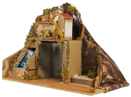 Avilia Handmade Neapolitan Christmas Nativity Scene with Mill and Real Waterfall, 42 x 35 x 43 cm – Ideal for Your Christmas Decorations – Elegant and Detailed Nativity Scene with Characters and