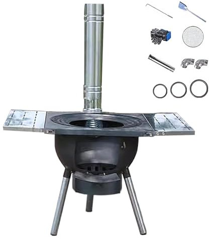 Estufa LeñA PequeñA Estufas de campamento Estufa de leña para exteriores, estufa portátil con placa plegable y tubo de chimenea, patas extraíbles para cocinar, acampar, acampar, pescar, carg