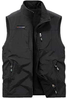 Vivikivi Fleeceweste für Herren mit Taschen Wasserdicht, Schwarz, XL