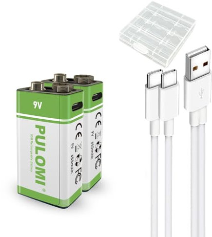 Batteria ricaricabile agli ioni di litio USB 9 V, ad alte prestazioni, 650 mAh, batteria ricaricabile 9 V, ricarica rapida 1,5 ore, 1200 cicli con cavo di ricarica di tipo C, protezione da