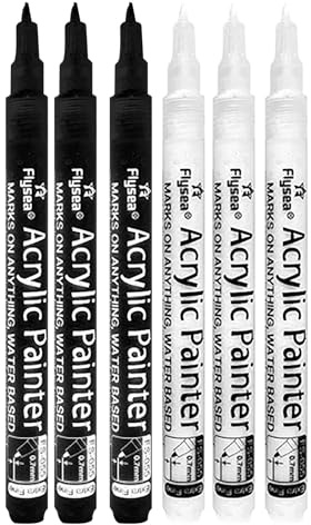 White Marker Pen - 6 PCS Black & White Acrylic Paint Pen Permanent Marker Pen, 0.7mm Fine Tip White Pens for Art, Glass, Fabric, Stone, Ceramic, Wood, Canvas, DIY Crafts