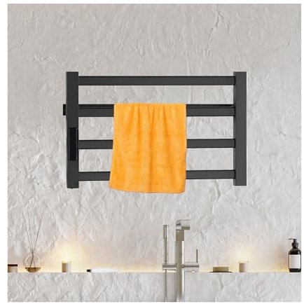 WRJAHCG Termoarredo Portasciugamani da Bagno Termostato,Basso Consumo Radiatore per Bagno,Scaldasalviette Elettrico Bagno da Parete,Nero,Left Line