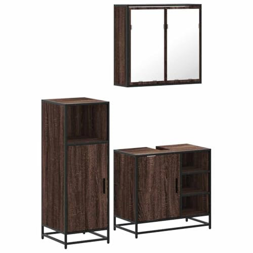 vidaXL 3-TLG. Badmöbel-Set Braun Eichen-Optik Holzwerkstoff, Badmöbelset, Badezimmerschrank, Unterschrank Bad, Badmöbel, Unterschrank Badezimmer