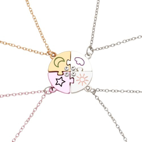 Best Friend Puzzle Necklace for 4 Friendship Gifts for Women Sun Moon Star Cloud Necklace for Frineds Birthday Gift for Besties Sisters Matching Necklaces for Best Friends Necklaces for Women