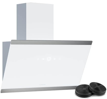 Klarstein FlashLine Cooker Hood - 60cm Angled Extractor Hood, Touch Screen, 524 m³/h Air Flow, A++ Energy Efficiency, LED Lighting, Quiet 34.5 dB, White, Ducted & Recirculating