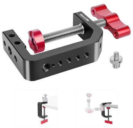 Mechrig C Clamp Desk Camera Mount, Aluminum Table C-clamp with 1/4 3/8 Thread, Desktop DSLR Mount for Photo Studio Video Camera, Light Stand, Desk, Rods, Shelves, Bike, Max Clamp 2.36 (62021)