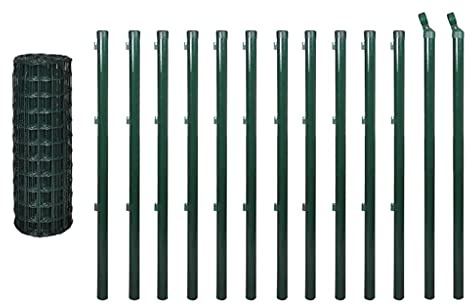 KOIECETA Eurozaun-Set Maschendrahtzaun Gartenzaun Drahtzaun Stahl 25 x 1,2 m Grün