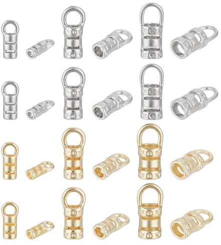 PH PandaHall 48 Stück 3 Größen Kordel Endkappen Seil Endkappen Kettenenden Bügel Endverbinder Mit Schlaufe Für Die Schmuckherstellung Armband Set 7~10mm Platin Golden
