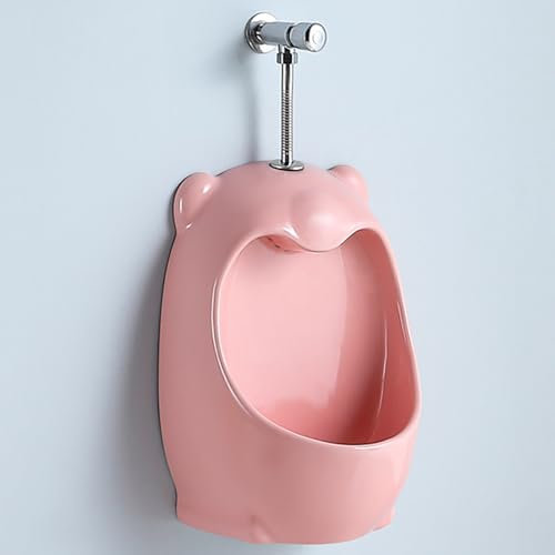 Gtzly Urinale for Kinder mit Manuellem Spülventil, Keramik-Urinale Kindertoilette Kinder-Stehurinal Wand-WC for Jungen(Pink)