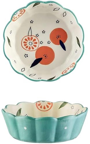 Porcelain Baking Dish Set of 2, Round Quiche and Flan Dishes with Ruffled Edge, Traditional Ceramic Oven Bakeware(Blue,7inch)