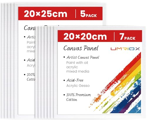 Umriox Canvas for Painting, Set of 12 Canvas Panels - 20x20cm, 20x25cm,CottonAcid-Free Blank Painting Canvases for Acrylic Paint, Oil Paint & Wet Water Art Media