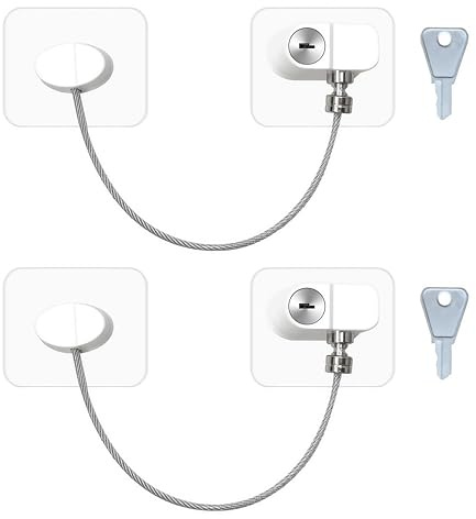 2 PCS Lucchetto Frigorifero Bambini, Autoadesivo con Chiave per Sicurezza, Robusto Lucchetto per Frigorifero, Armadi, Porte e Finestre, Protezione per Bambini