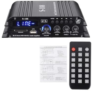 S188 2 * 400W + 200W Bluetooth HiFi Power Amplificatori stereo Home Car Audio 12V Amplificatore del suono digitale BASSO Lettore musicale,Controllo Facile Dell'Equilibrio(With US Adapter)
