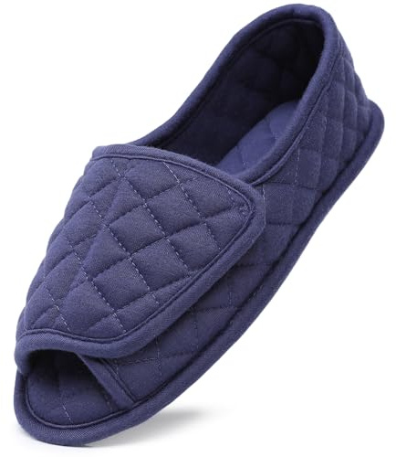 Git-up Open Toe Slippers for Women Memory Foam Adjustable Swollen Feet Slippers Comfy Bedroom House Shoes with Rubber Sole, Indoor/Outdoor, Blue UK6