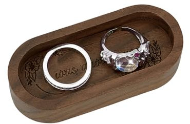 PH PandaHall Soporte para anillos de nogal, bandeja de madera pequeña, plato para joyas, anillos de boda, soporte para anillos de hombre, para mesita de noche, aniversario, regalo de cumpleaños, 3.25