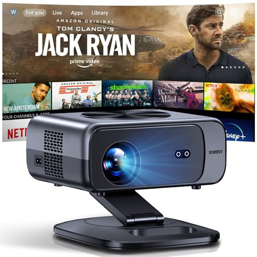 【Auto Focus/360°Rotation】Videoprojecteur, XIWBSY Retroprojecteur 4K Supporté WiFi Bluetooth 26000 Lumens Full HD 1080P, Projecteur Video Portable Home Cinéma/Voyage, App Intégrée/Port WAN/WiFi Miroir