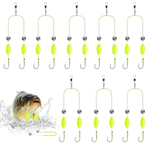 8 Stück Doppelhaken Angeln, Angelhaken Set, Doppelhaken Mit Umgekehrter Grundschnur, Angelzubehör Grundangeln für Jigging, Drifting Und Casting In Süßwasser Und Salzwasser
