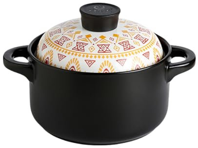 Olla sopera de 2,5 l con Tapa, pequeña Olla de Barro, de cerámica, Redonda, binaural, con Tapa, Resistente a Altas temperaturas.