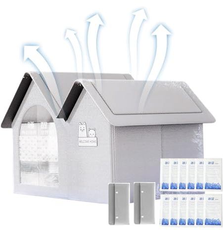 wiroouia Cuccia per Gatti con Aria Condizionata, Cuccia Refrigerante per Gatti, Casetta Refrigerante, con 10 Impacchi di Ghiaccio, Impermeabile & Pieghevole Casa Raffreddamento per Animali Domestici