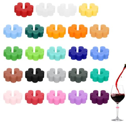 WeddHuis 24 Pezzi Marcatori per Bicchieri Riutilizzabili, Segnabicchieri in Silicone, Anelli Decorativi per Calici e Bicchieri da Vino