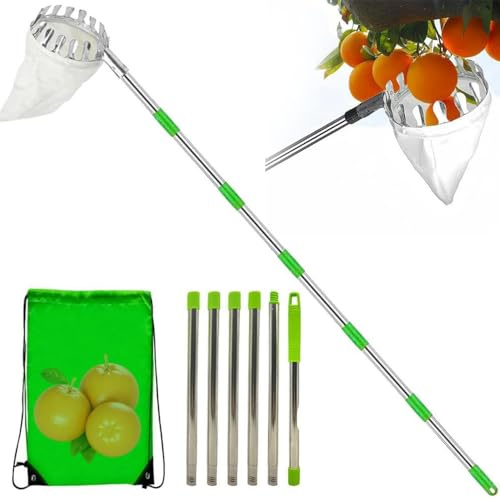 NEWFUN Raccogli Frutta Telescopico,Raccogli Frutta,Raccoglitore di Mele,4.2 m Bastone Raccogli Frutta,Acciaio Inox,Facile da Montare,Strumento di Raccolta della Frutta a Risparmio di Lavoro per Mele