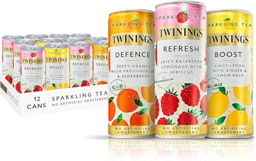 Twinings Sparkling Tea Mixed Case, 12 x 250ml Cans | Non-Alcoholic, Low Calorie Soft Drink, No Added Sugar, No Artificial Sweeteners, Low Caffeine, Green Tea Infusion, Iced Tea
