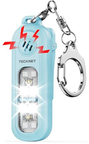 TECKNET Taschenalarm für Frauen, 135dB Persönlicher Alarm, IPX4 Wiederaufladbare Sirene mit Schlüsselanhänger, Lauter Alarm für Frauen unterwegs, Kinder, Senioren, Blau