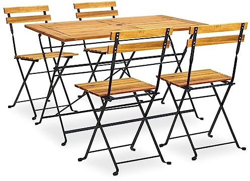 QJBSAVVA 5-TLG. Garten-Essgruppe Klappbar Akazie Massivholz 120x70x74 cm klappbar in Braun, Robustes Material für Outdoor-Nutzung, platzsparend für kleine Balkone, Moderne Sitzgruppe