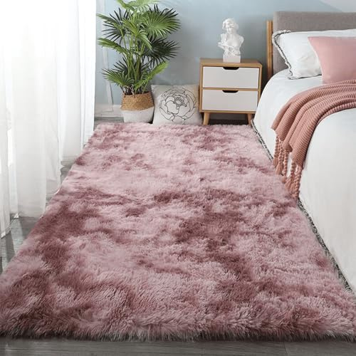 RENXTAO Moderner Hochflor 180 x 200 cm Extra Weich Hochflor Teppich Wohnzimmer rutschfest Hochwertiger Fürs Flur,Küche, Wohnzimmer, Schlafzimmer, Pink Lila
