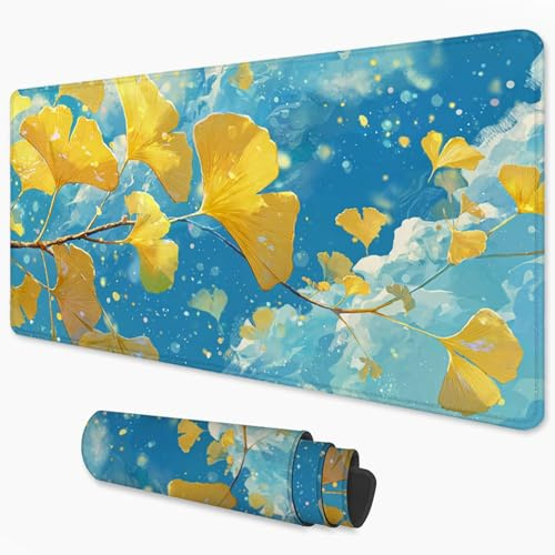 Mauspad Gelb Mousepad xxl 900x400 mm, Schreibtischunterlage Vernähte Kanten für Büro mit Rutschfeste Gummibasis und Wasserdicht Oberfläche, Gaming Mouse Pad Blatt für PC, MacBook, Laptop 3Y-911