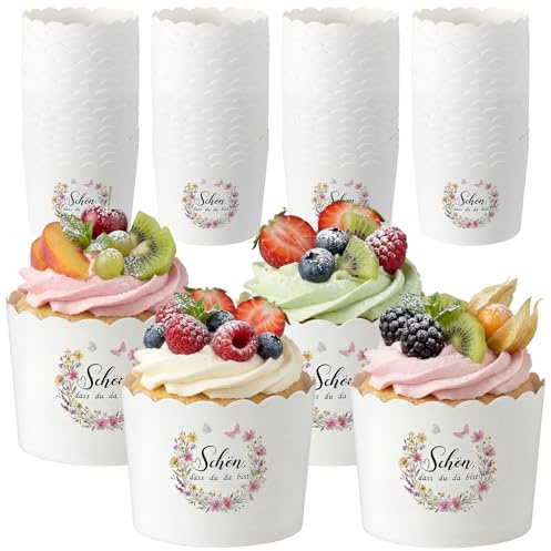 Faccito 150 Stück Muffinförmchen Papier Taufe Konfirmation Firmung Kommunion Hochzeit Mini Muffin Papierförmchen Schön Dass Du Da Bist Cupcake Förmchen Papier Kuchen Formen Taufgeschenke für Gäste