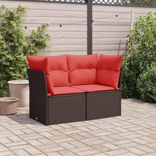 Kaloriko Trädgårdsoffa med kudde, 2-sits, brun, loungesoffa i polyrattan med förvaringsutrymme, UV-beständig, för trädgård och terrass
