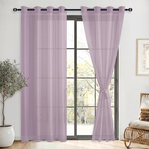 DWCN Gardinen mit Ösen Voile Vorhänge Transparente, Lila, 225x140cm(HxB) | Ösenvorhang 2er Set, Ösenschal Vorhang Leicht Tül Perde für Wohnzimmer, Babyroom, Schlafzimmer