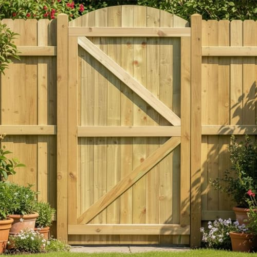 Made to Measure 6ft Wooden Garden Gate, Custom Feather Edge Fully Framed Arch Top Treated Timber Door for Outdoor Pathway Home Access, MAX 180cm High x MAX 75cm Wide