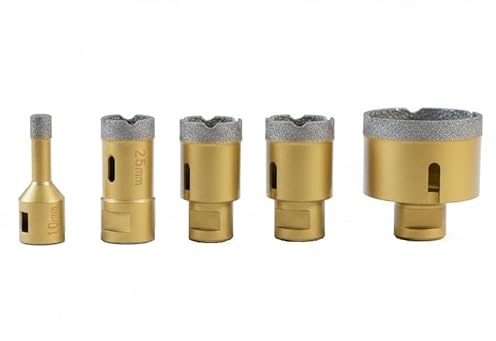 Set 5 Frese a Tazza Diamantate da 10 a 65 mm con Attacco Filettato M14 per Smerigliatrice Angolare per Foratura a Secco o Umido su Ceramica Piastrelle Granito Gres Porcellanato e Marmo