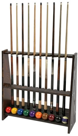 Cuisaincraty Soporte de pared para bolas de billar,soporte para tacos de piscina,Soporte de pared para 10 colas de billar, marrón, 57 x 20 x 60 cm